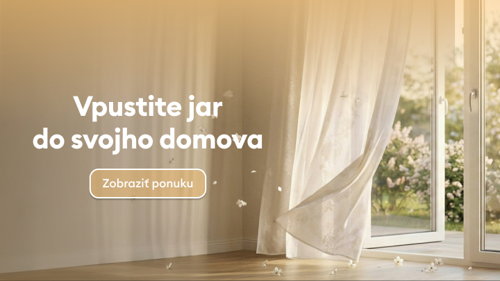 Marketingový banner pozývajúci osviežiť interiér domova a využiť sezónnu ponuku na zútulnenie priestoru.