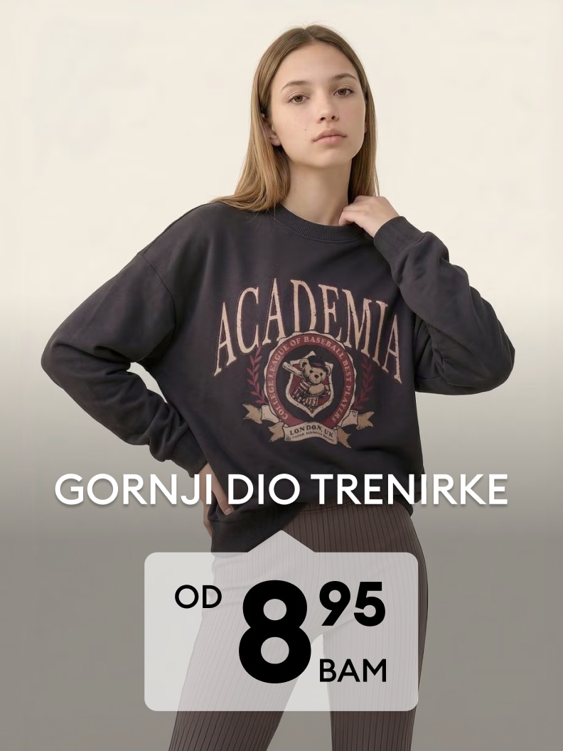 Promocija ženskih gornjih dijelova trenerke po cijeni od 8,95 BAM.