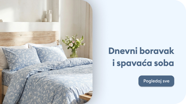 Inspiracija i ponuda proizvoda za uređenje dnevnog boravka i spavaće sobe, s naglaskom na udobnost i kućni stil.