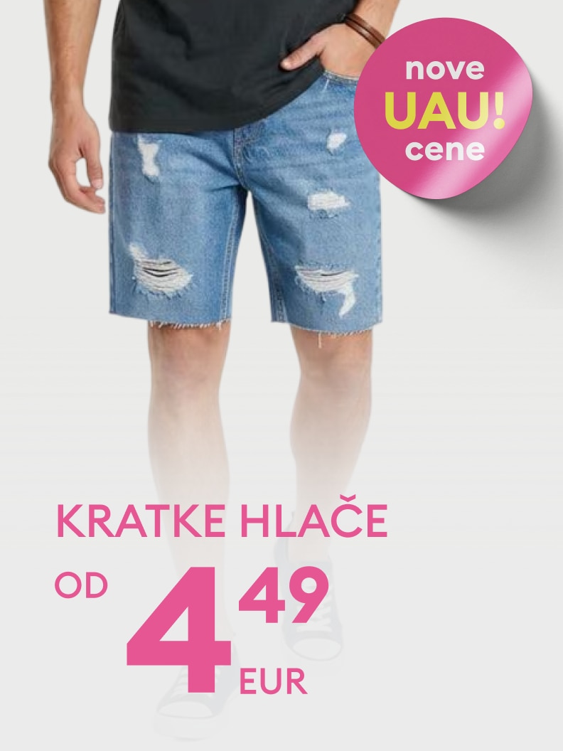 Promocija moških kratkih hlač z akcijsko ponudbo in novo ugodno ceno, že od 4,49 EUR.