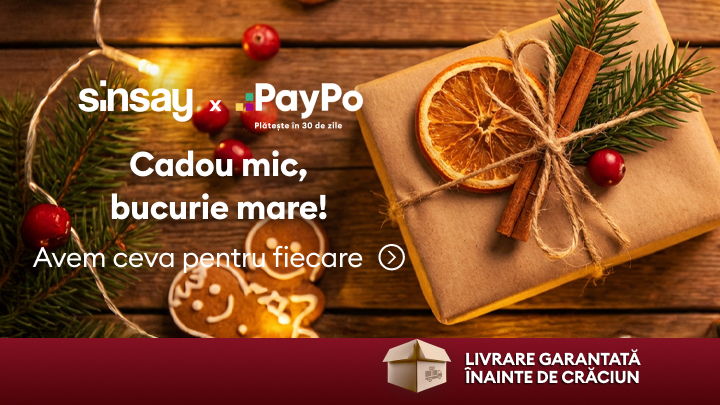 Cadoul perfect pentru sărbători! Descoperă oferta Sinsay x PayPo: cadouri mici, dar pline de bucurie. Livrare garantată înainte de Crăciun și posibilitatea de a plăti în 30 de zile. Avem ceva special pentru fiecare!