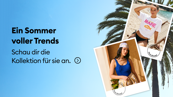 Werbebanner zur Bewerbung der Damen‑Sommerkollektion von Sinsay mit Inspiration für Strand- und Freizeitlooks und Aufforderung, die Kollektion zu entdecken.