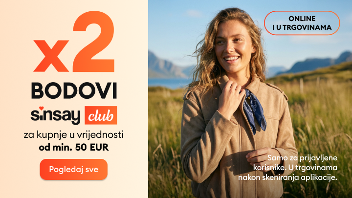 Promotivna poruka o posebnoj ponudi: članovi programa vjernosti ostvaruju dvostruke bodove pri kupnji iznad određenog iznosa, dostupno prijavljenim korisnicima u online i fizičkoj trgovini.