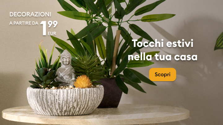 Promozione di decorazioni per la casa che invita a scoprire elementi decorativi stagionali per rinnovare e personalizzare gli spazi domestici.