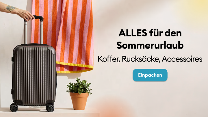 Werbegrafik für Sommerurlaub mit Reisegepäck und Accessoires zur Vorbereitung und zum Packen der Reise.