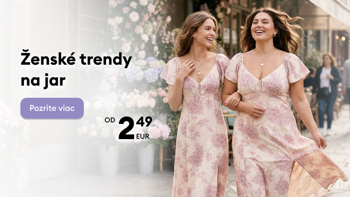 Propagácia jarných trendov v dámskej móde s výhodnou ponukou a výzvou preskúmať aktuálnu kolekciu.