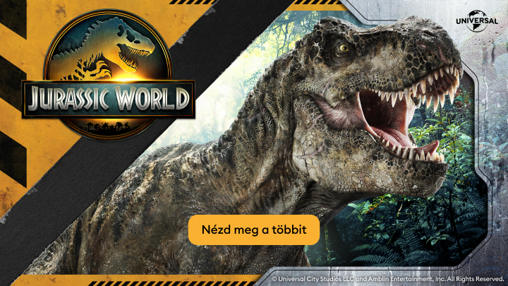 Jurassic World témájú promóció, amely a filmfranchise tartalmainak vagy kapcsolódó kínálatának felfedezésére ösztönöz.