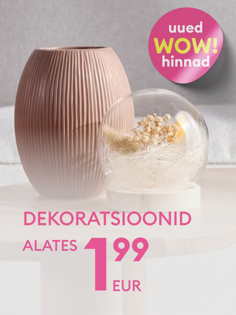 Dekoratiivsed esemed alates hinnast 1,99 eurot. Sobivad kodu kaunistamiseks ja sisustamiseks. Tutvu uute WOW-hindade pakkumistega, et leida oma koju stiilseid ja soodsaid lahendusi.