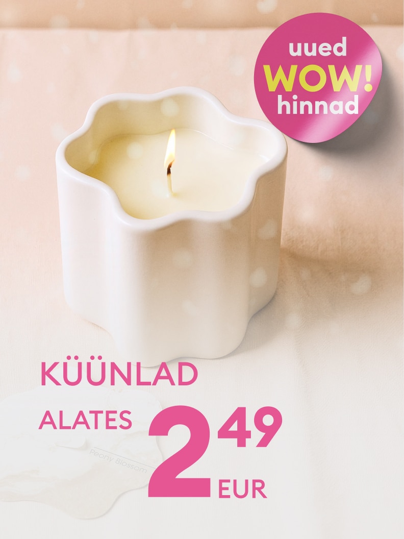 Uued küünlad alates hinnaga 2.49 eurot. Sooduskampaania koos WOW-hindadega. Andke oma kodu hubane atmosfäär stiilse ja hea lõhnaga küünalde abil. Sobib suurepäraselt kinkimiseks või meeleolu loomiseks erinevatel puhkudel.