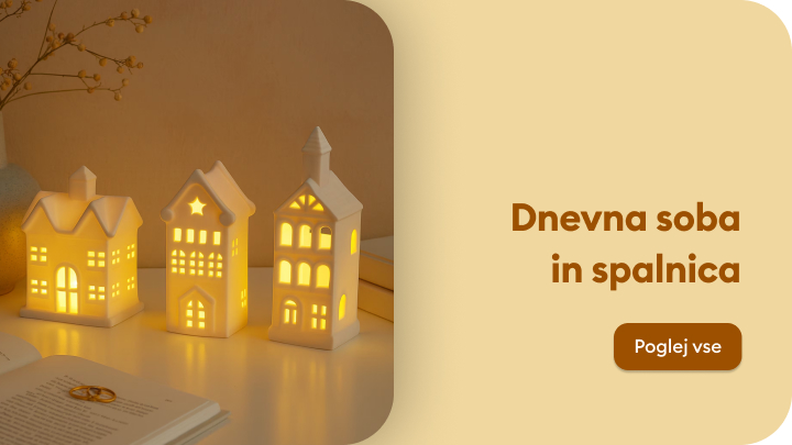 Dekorativne keramične hiške z osvetlitvijo, ki ustvarjajo prijetno atmosfero. Namenjene so okrasitvi dnevne sobe ali spalnice. Ob njih je odprta knjiga, ki simbolizira sproščanje ob branju. Na desni strani je napis: 