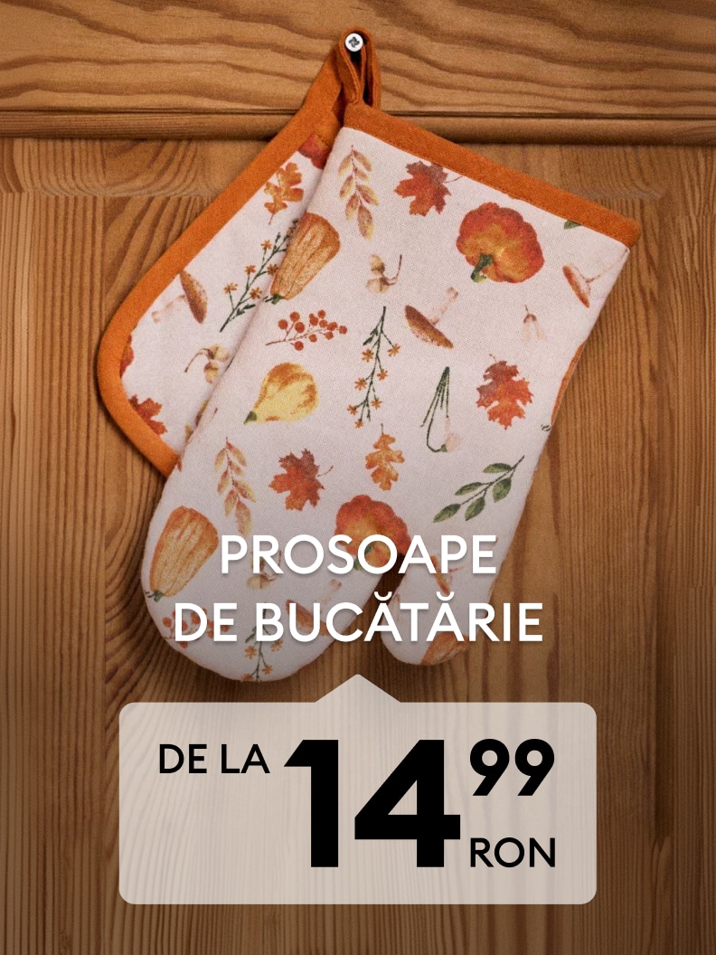Promoție la prosoape de bucătărie și mănușă termică cu motive de toamnă, disponibile de la 14,99 RON