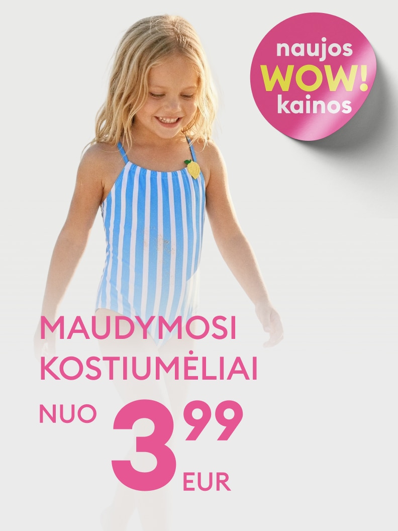 Vaikiški maudymosi kostiumėliai už akcijinę kainą nuo 3,99 EUR, pristatoma naujų pasiūlymų kampanija.