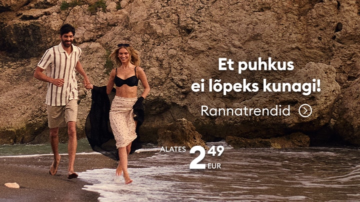 Paar rannas suveriietes tutvustab rannamoe kollektsiooni ja hooajalisi pakkumisi puhkuseks ning rannapäevadeks