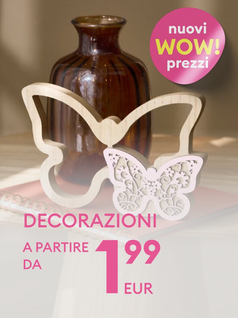 Promozione di decorazioni per la casa, con nuovi prezzi convenienti a partire da 1,99 euro.