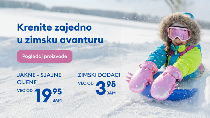 Krenite u zimsku avanturu uz jakne već od 19,95 BAM i zimske dodatke od 3,95 BAM. Pronađite sve što vam treba za zimske aktivnosti. Kliknite na 