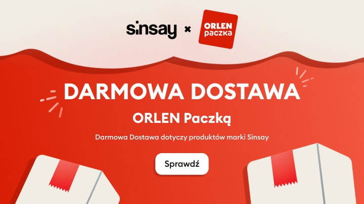Informacja o darmowej dostawie produktów marki Sinsay do punktów odbioru ORLEN Paczka.