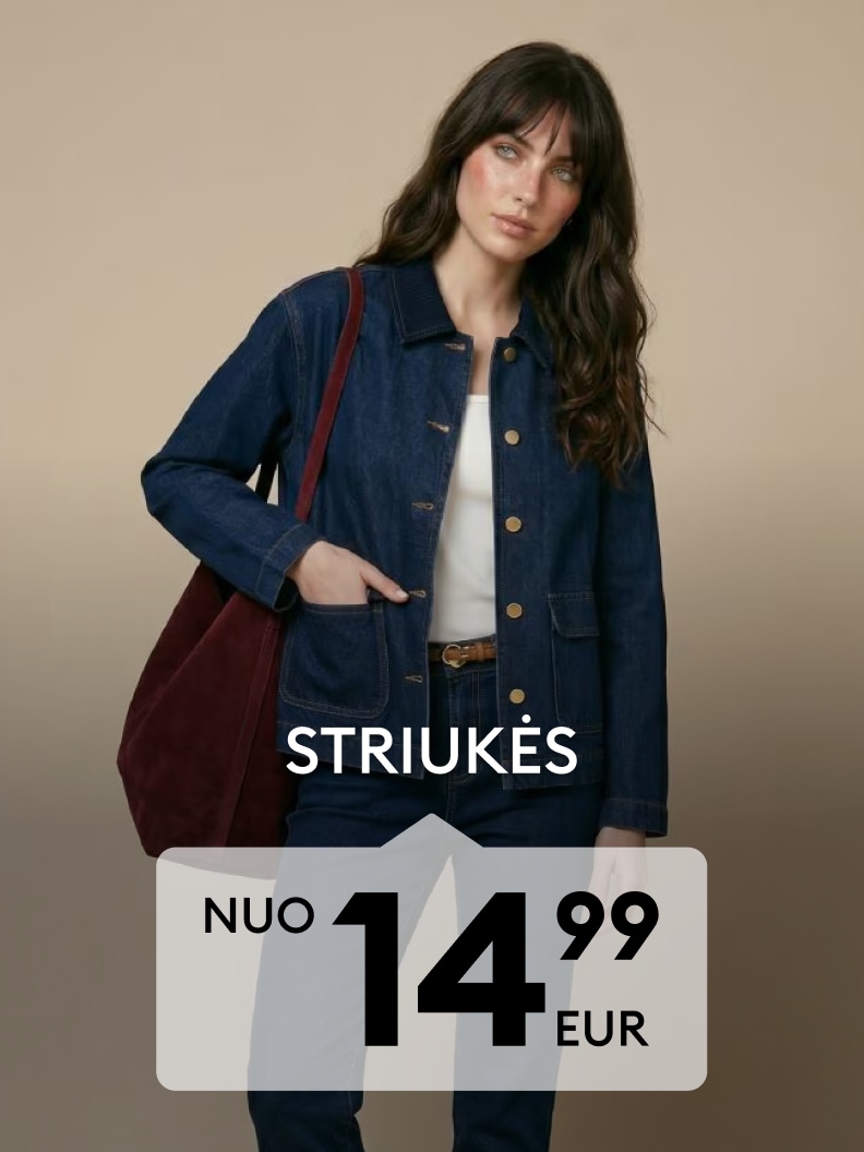 Moteriška džinsinė striukė kasdieniam stiliui, reklamuojama specialia kaina nuo 14,99 EUR