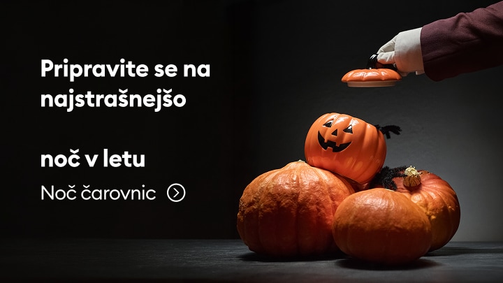 Promocija izdelkov za noč čarovnic z bučami in dekoracijo v strašljivem vzdušju