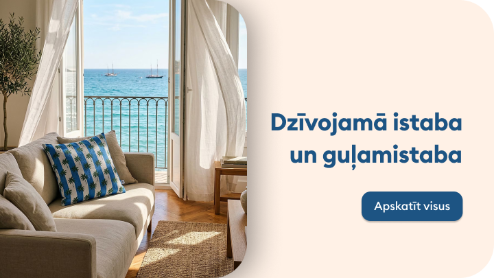Iedvesma dzīvojamās istabas un guļamistabas iekārtošanai, aicinājums apskatīt šīm telpām paredzēto piedāvājumu.