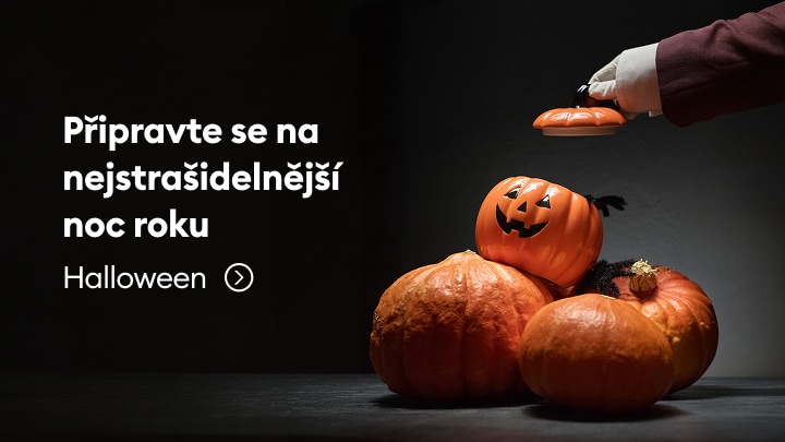Halloweenová nabídka dekorací a doplňků pro strašidelnou atmosféru doma i na oslavě.