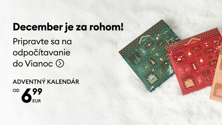 December je za rohom! Pripravte sa na čarovné odpočítavanie do Vianoc s adventnými kalendármi už od 6,99 EUR. Vychutnajte si radosť z každodenného otvárania okienka a objavovania prekvapenia. Skvelý spôsob, ako začať vianočnú sezónu! banner