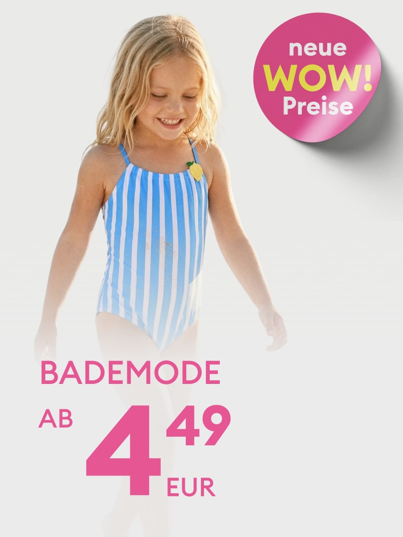 Werbung für Kinder-Bademode mit Aktionspreisen ab 4,49 EUR zur Sommersaison