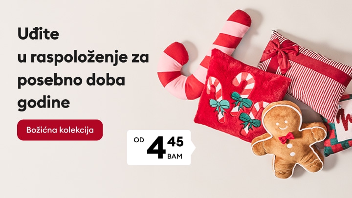 Promocija božićne kolekcije s dekorativnim jastucima i prazničnim motivima po cijeni od 4,45 BAM