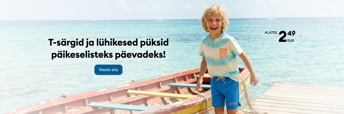 Laste T-särgid ja lühikesed püksid suvisteks ja päikeselisteks päevadeks soodushinnaga alates 2,49 eurost.