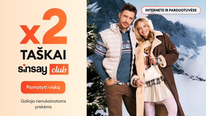 Sinsay Club akcija: dvigubai daugiau taškų už pirkinius. Akcija galioja internetu ir fizinėse parduotuvėse. Taškai taikomi prekėms be nuolaidos. Kviečiame sužinoti daugiau ir pasinaudoti pasiūlymu!