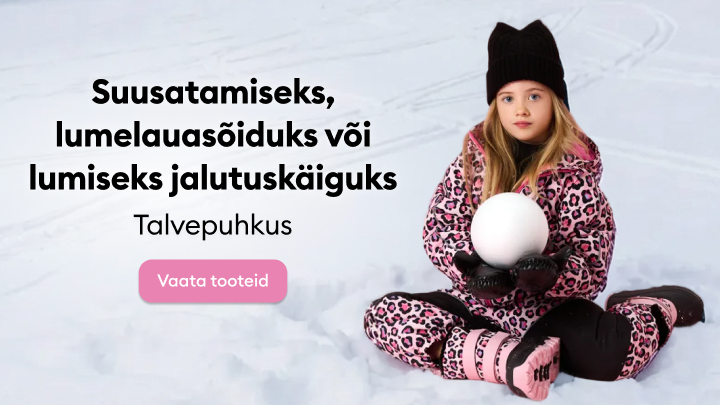 Talvine puhkus: suusatamiseks, lumelauasõiduks või lumiseks jalutuskäiguks. Reklaam kutsub avastama talviseid tooteid ja mõnusat ajaveetmist külmal hooajal. Vaata tooteid – nupp viitab veebipoe lehele sobiva varustuse leidmiseks.