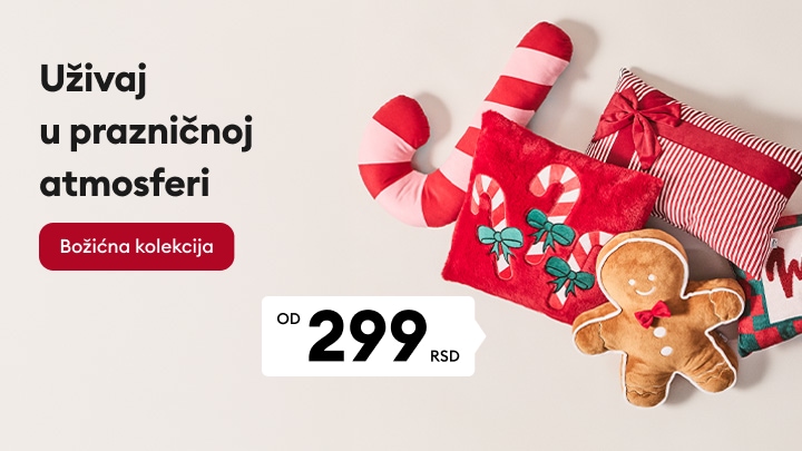 Promocija božićne kolekcije sa prazničnim ukrasnim jastucima i dekoracijom za dom po ceni od 299 RSD