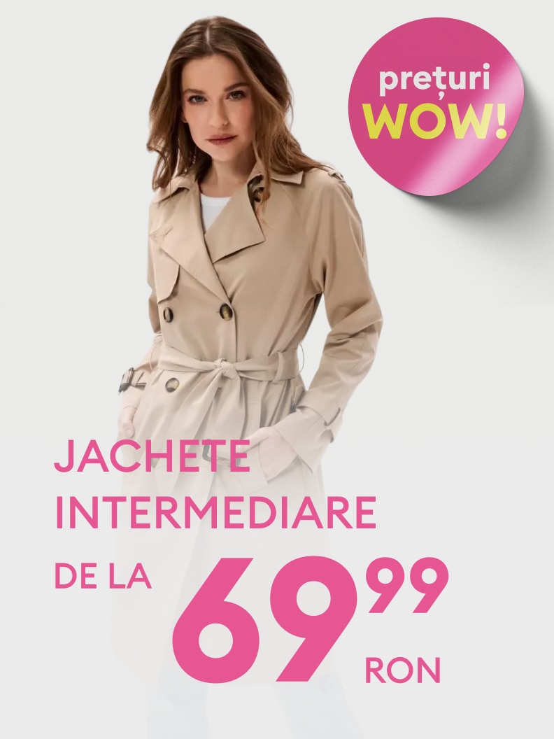 Promovare de jachete de sezon intermediar pentru femei, comunicând o ofertă comercială atractivă cu preț promoțional pentru cumpărare.