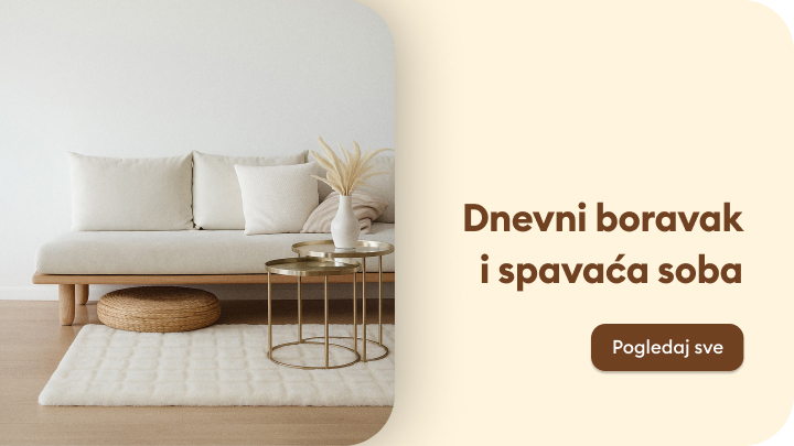 Prostor za opuštanje s modernim namještajem. Sofisticirani dnevni boravak povezan sa spavaćom sobom, prilagođen za udobnost i praktičnost. Kliknite na "Pogledaj sve" za više informacija o ponudi.