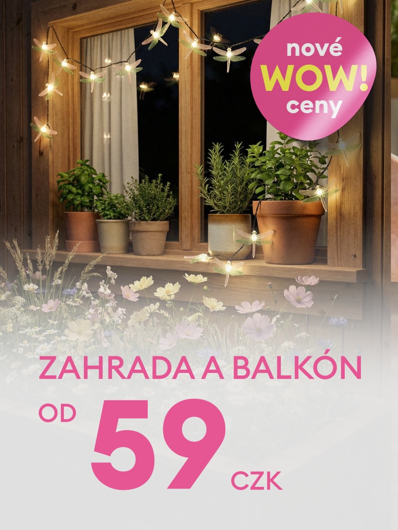 Propagační banner informující o akci na produkty pro zahradu a balkon s novými výhodnými cenami již od 59 Kč.
