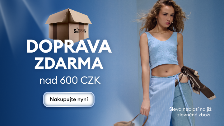 Propagace dopravy zdarma při nákupu nad 600 Kč v e-shopu Sinsay; nabídka se nevztahuje na zlevněné zboží.