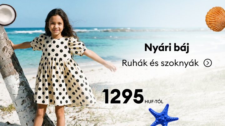 Nyári akciót népszerűsítő banner ruhák és szoknyák kínálatával, könnyed nyaraláshoz illő stílus bemutatásával.