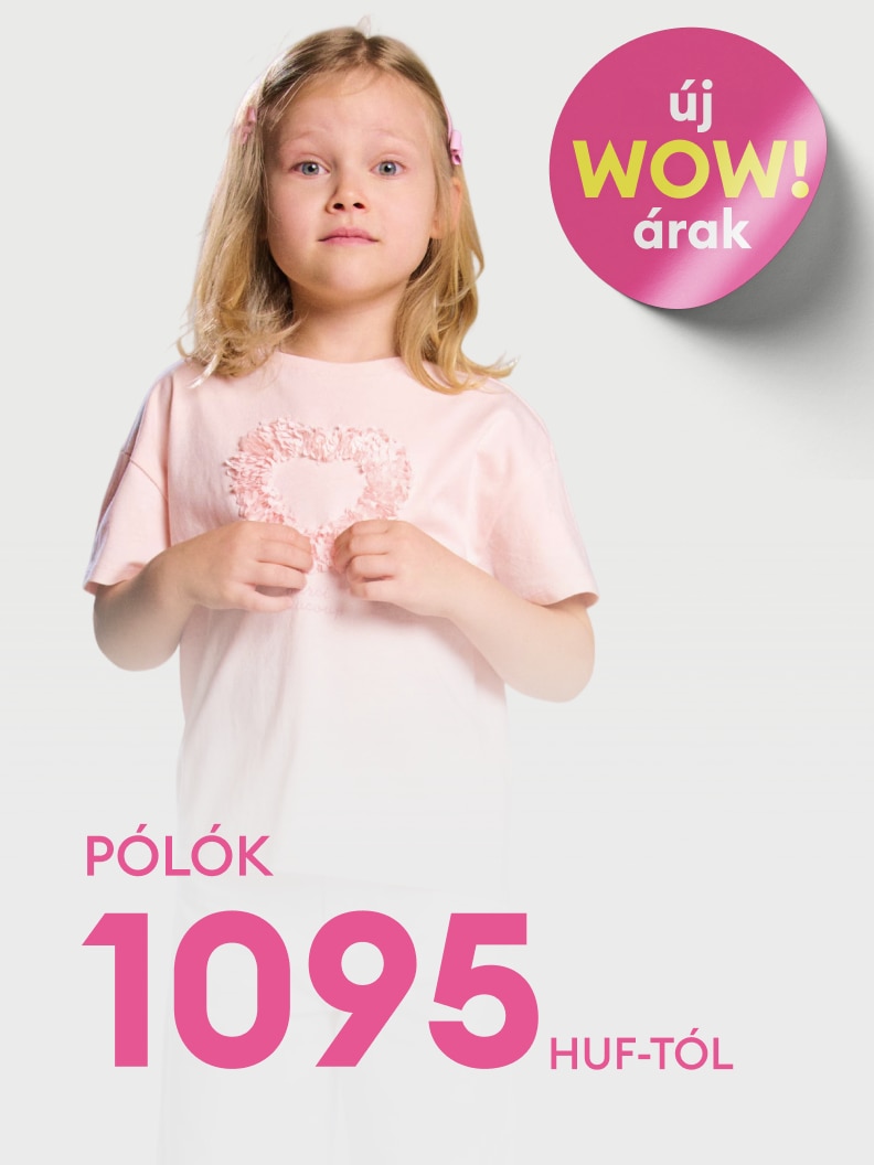 Gyermek pólók akciója, új kedvezményes árakkal; már 1095 forinttól elérhetők.