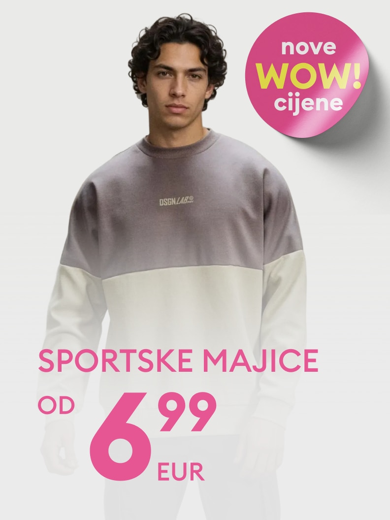Promocija sportskih majica s dugim rukavima po sniženoj cijeni, već od 6,99 EUR, uz naglasak na nove povoljne ponude.