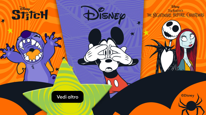 Immagine promozionale con personaggi Disney: Stitch dall'omonimo film, Topolino, e Jack e Sally da 