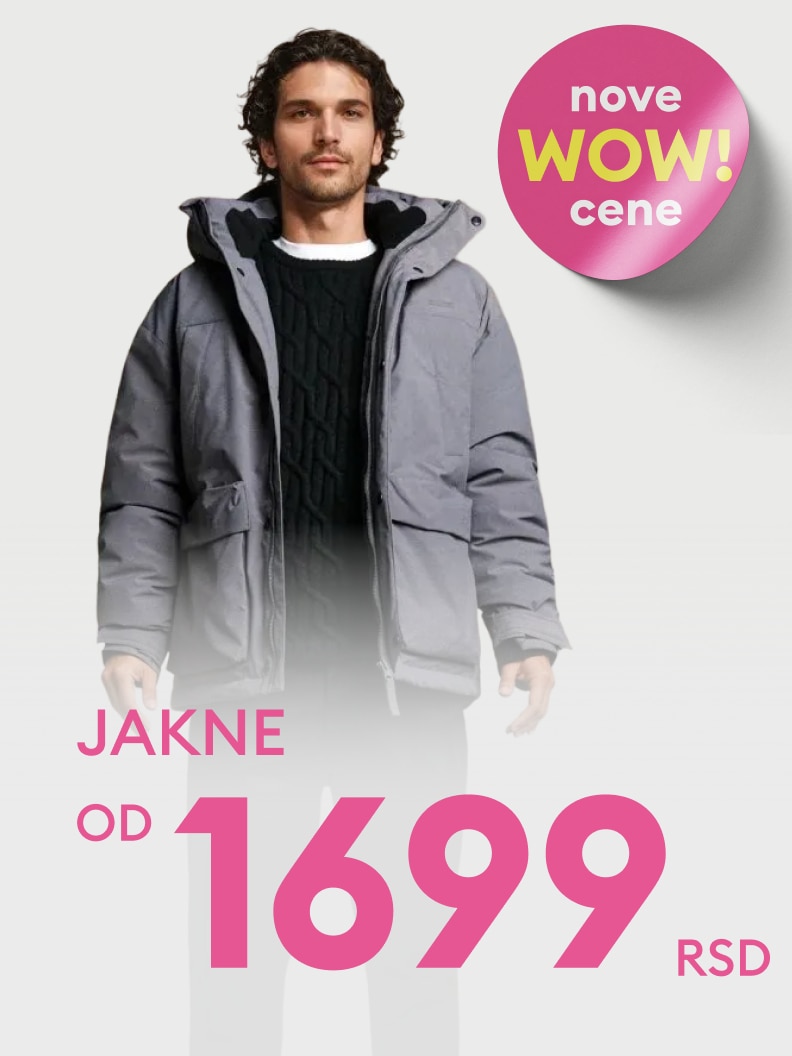 Zimske jakne sada dostupne po ceni već od 1699 RSD. Ponuda uključuje kvalitetne i tople jakne idealne za hladno vreme. Promocija nosi naziv "Nove WOW cene".