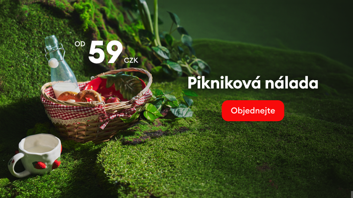 Propagace piknikového vybavení a doplňků za cenu od 59 CZK s výzvou k objednání.