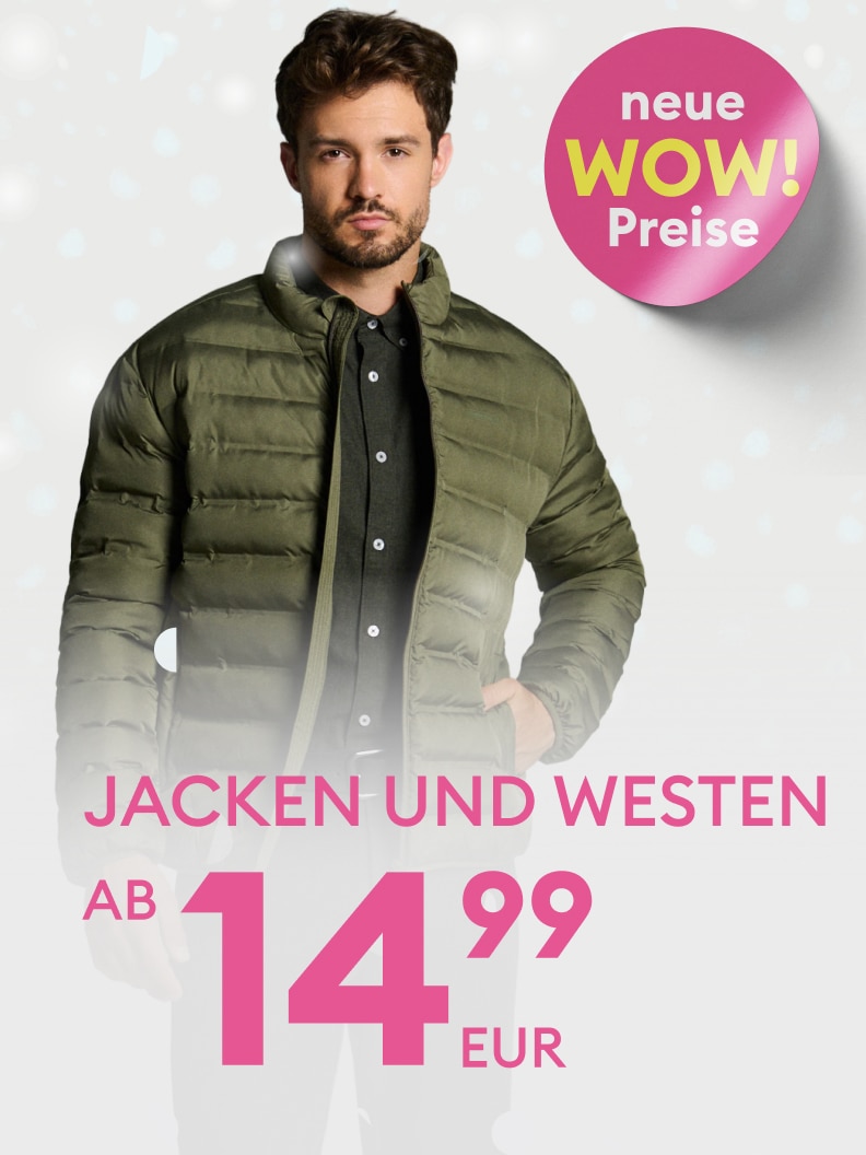 Angebot für Jacken und Westen ab 14,99 Euro. Neue WOW-Preise. Perfekt für die kommende Saison. Jetzt zugreifen und stylisch unterwegs sein!