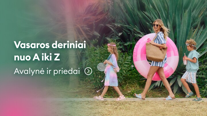 Vasaros avalynės ir aksesuarų pasiūlymai šeimai atostogoms ir laisvalaikiui outdoors aplinkoje