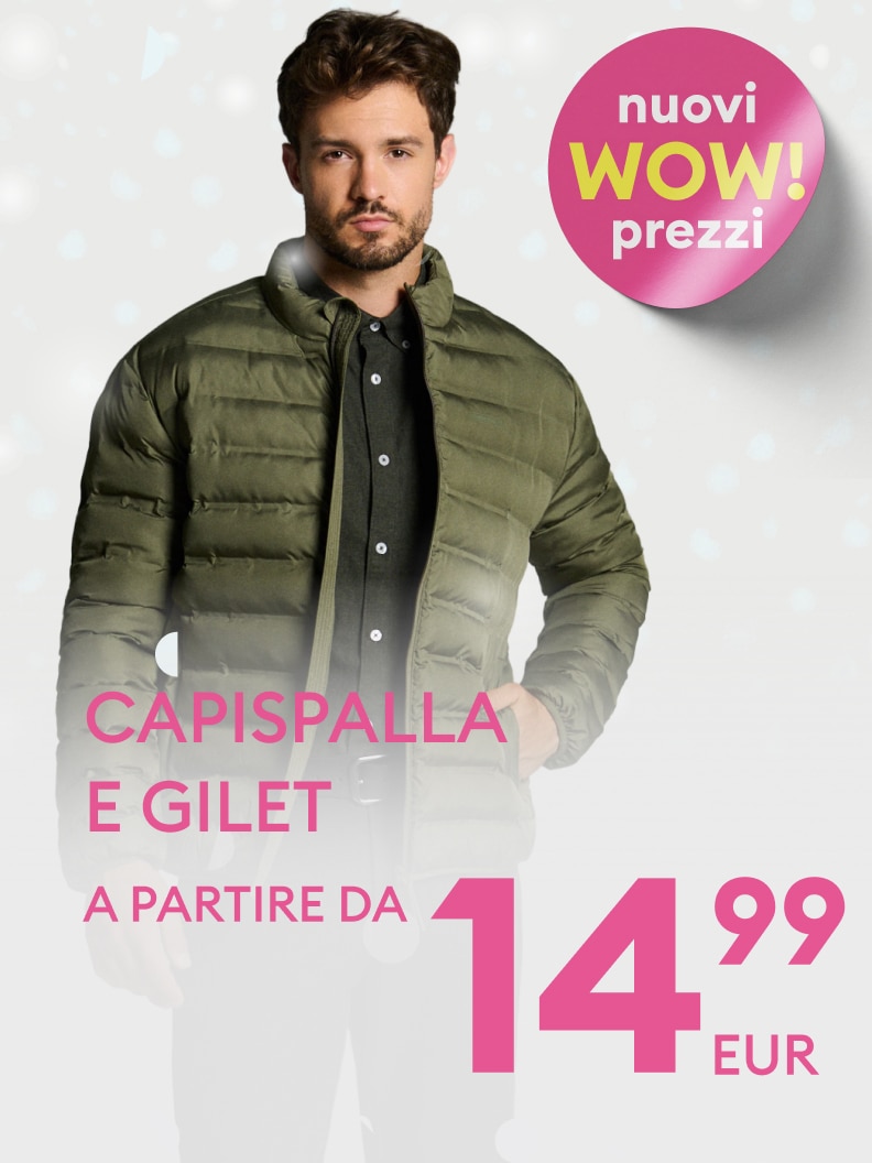 Offerta speciale su capispalla e gilet: prezzi a partire da 14,99 euro. Sconto esclusivo con 