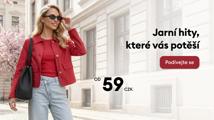 Reklamní vizuál propagující jarní módní nabídku e‑shopu a motivující k prohlédnutí aktuálních kousků za výhodné ceny.