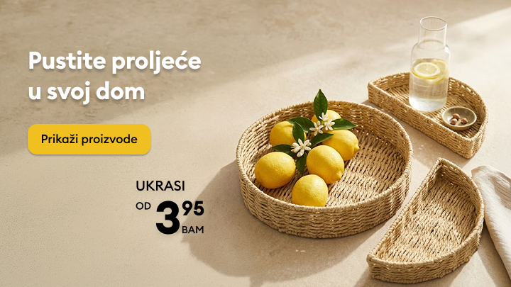 Promotivni sadržaj koji inspiriše uređenje doma u proljetnom stilu i poziva na kupovinu povoljnih kućnih dekoracija.