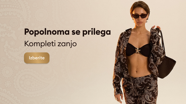 Promocija ženskih kompletov oblačil, ki poudarjajo prileganje in slog ter spodbujajo izbiro ustreznega kompleta.