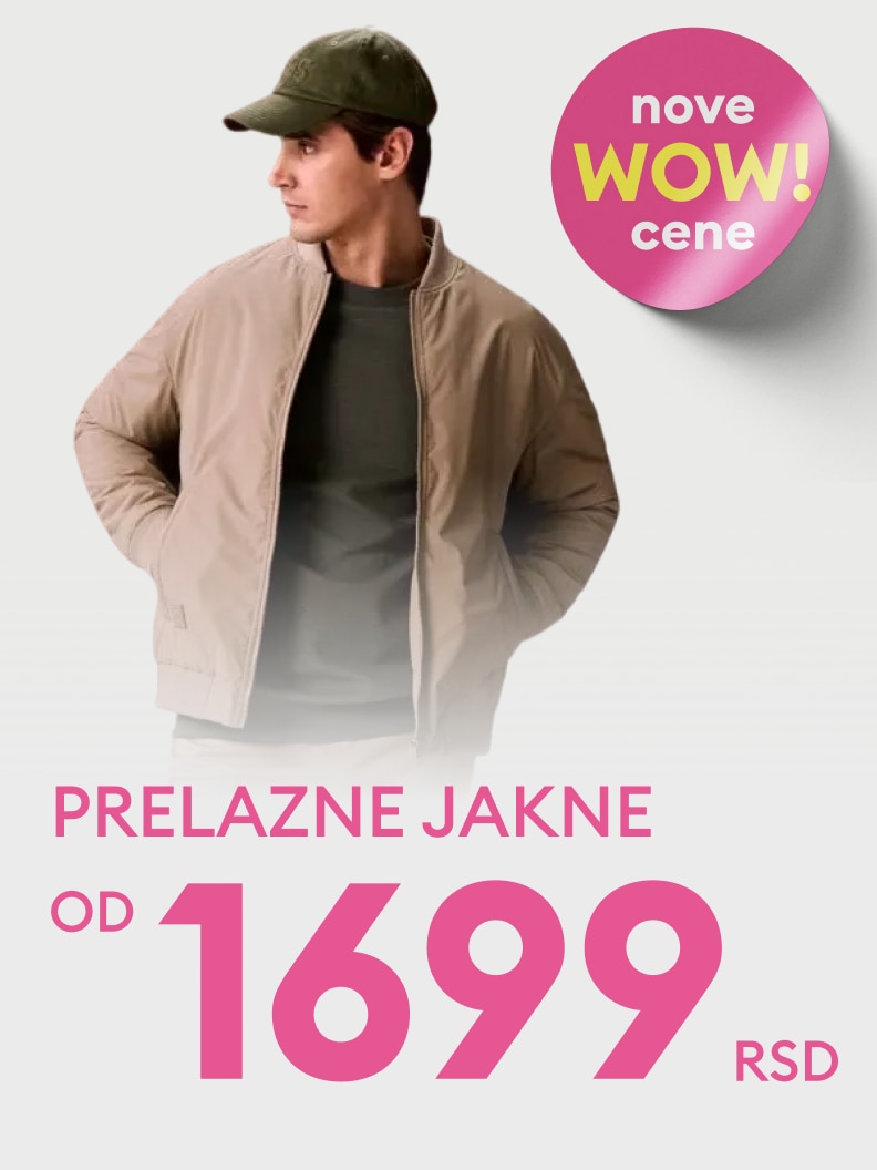 Promotivna ponuda prelaznih jakni sa sniženim, povoljnim cenama, namenjena kupcima koji traže sezonsku garderobu po akciji.