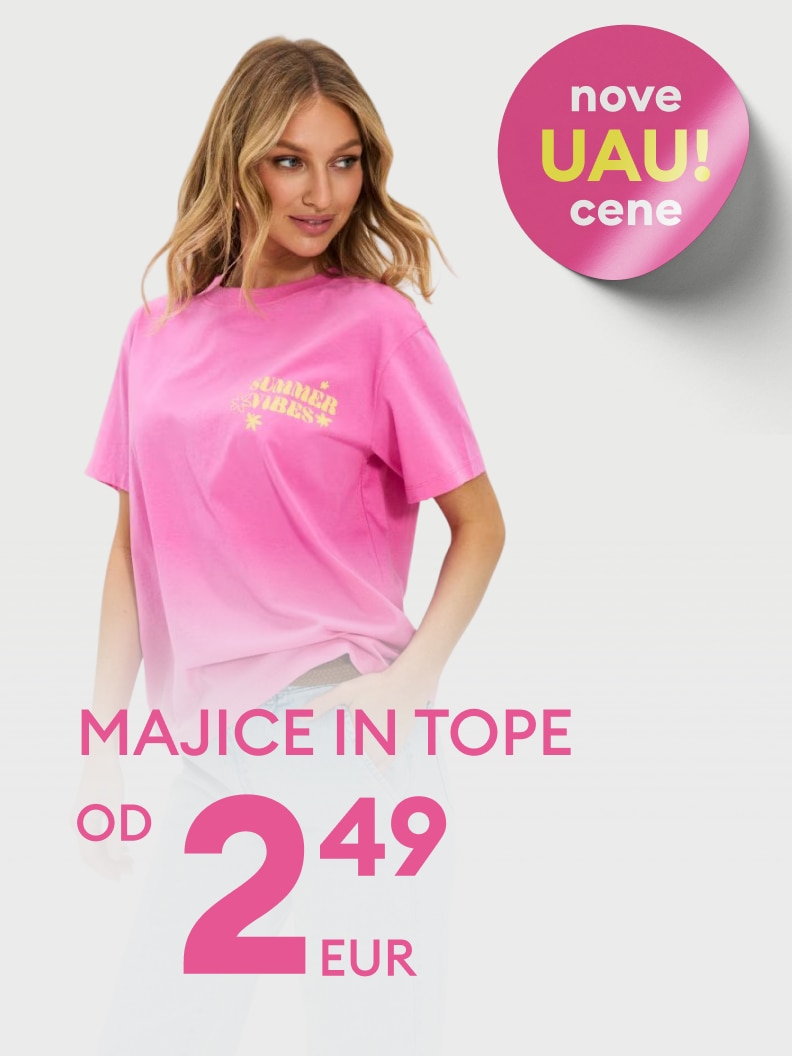 Promocija novih cen majic in topov z začetno ceno od 2,49 EUR.