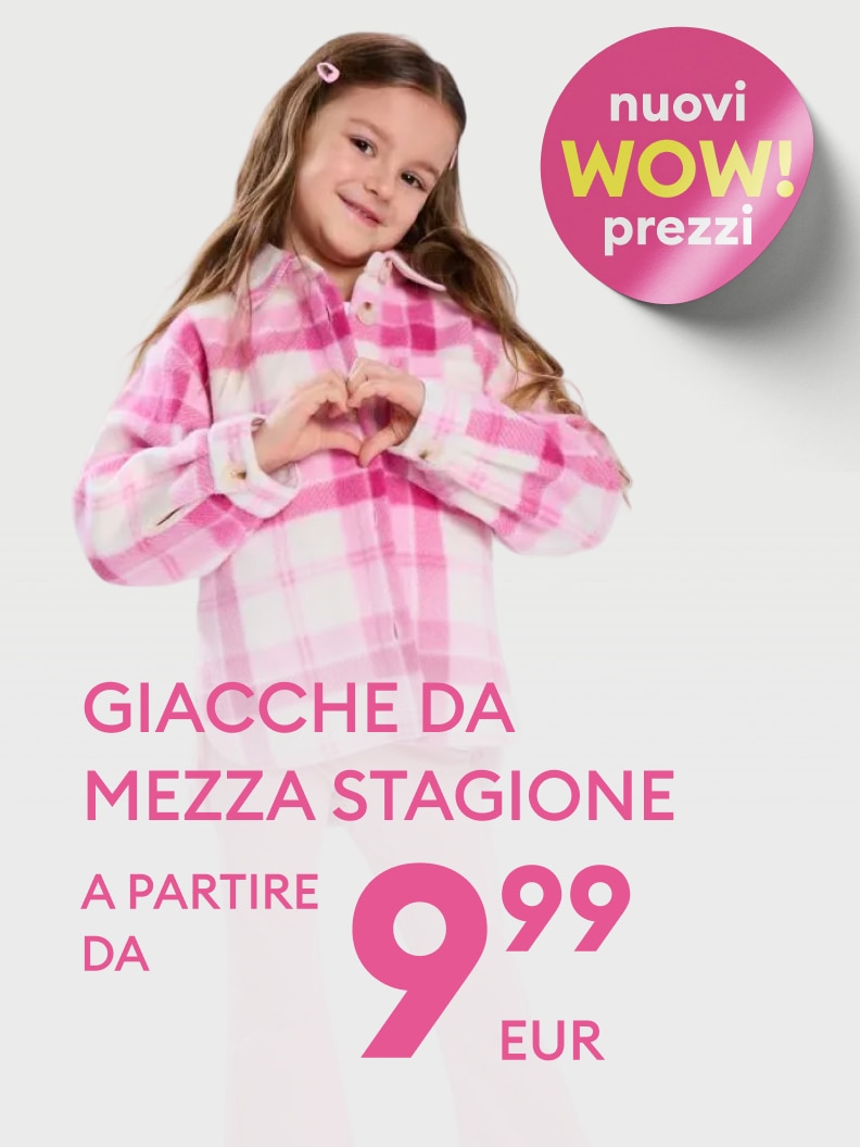 Promozione di giacche da mezza stagione per bambina, con nuovi prezzi scontati e offerte a partire da 9,99 euro.